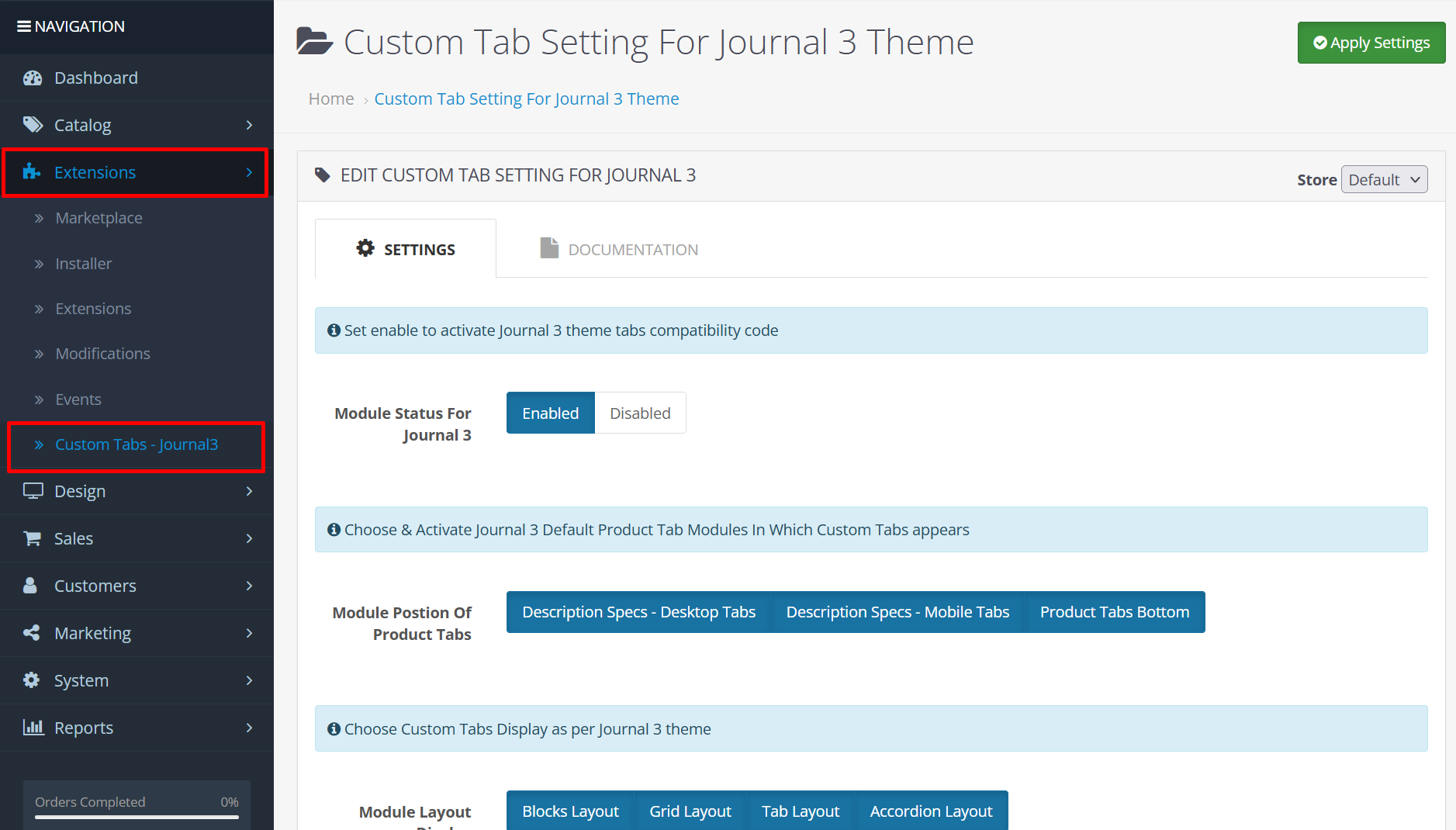 Custom Product Tabs - Journal 3 Theme Documentation